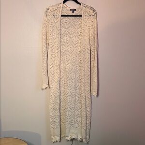 Elegant Cream Knit Long Cardigan